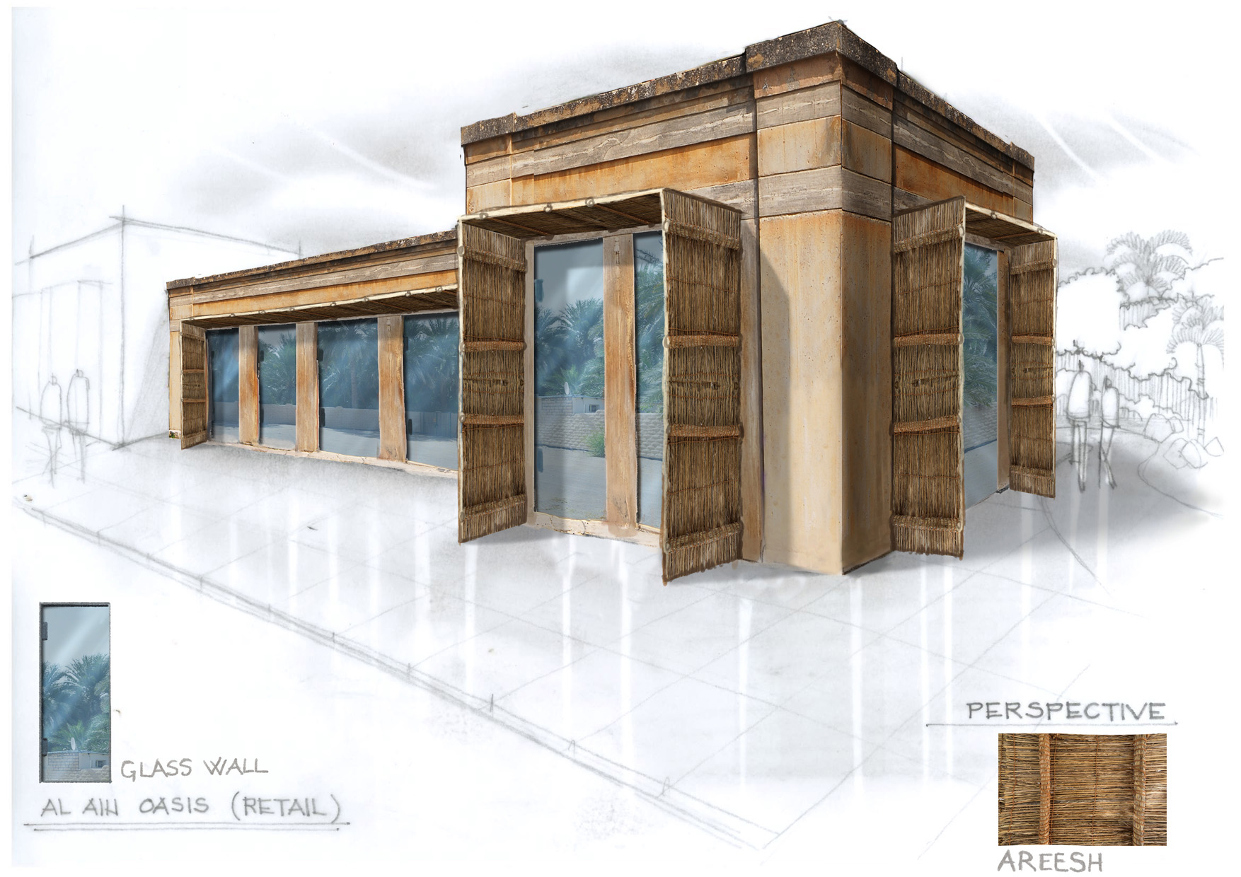 Al Ain Oasis - Concept sketches for retail and F&B