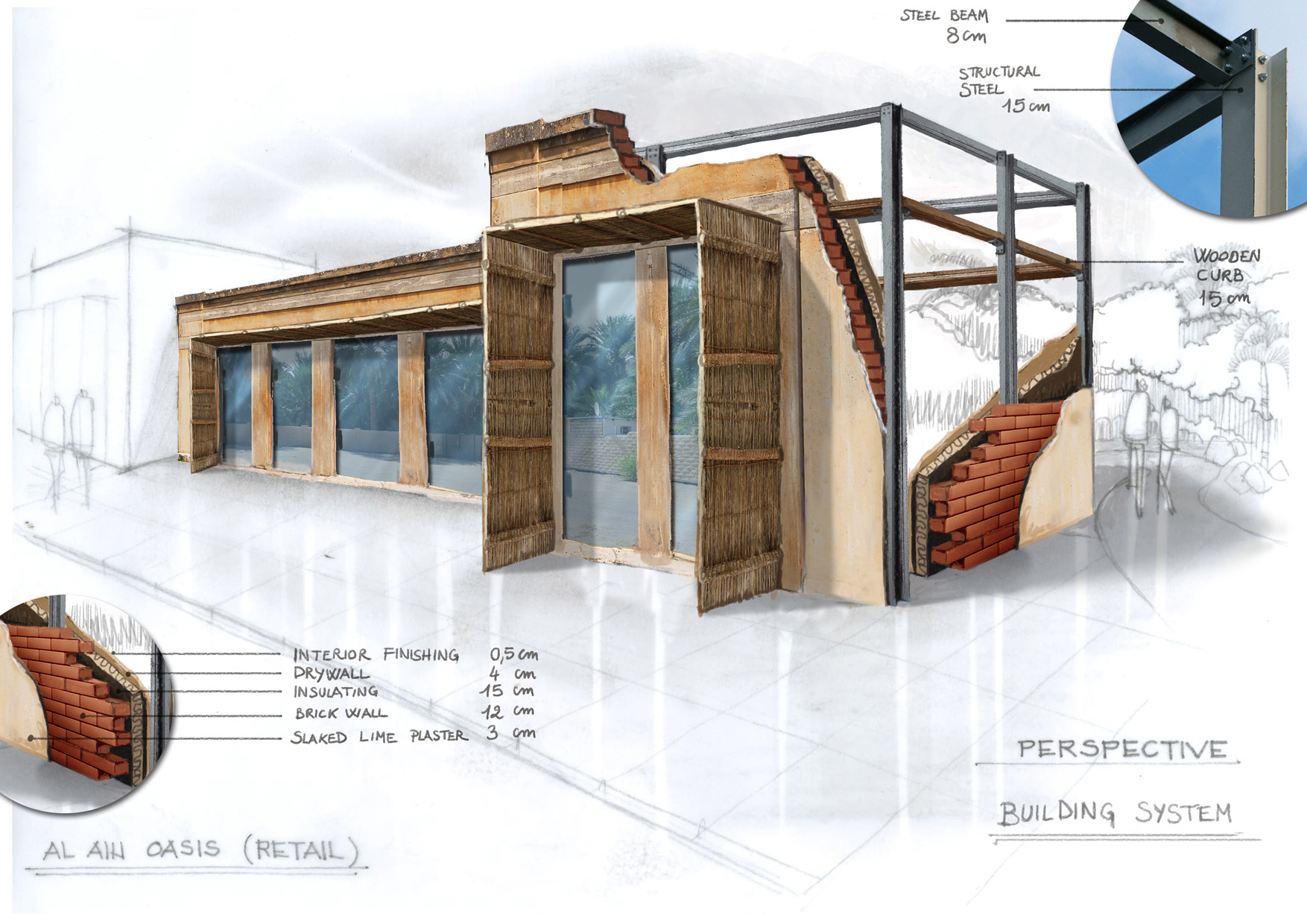 Al Ain Oasis - Concept sketches for retail and F&B (details)