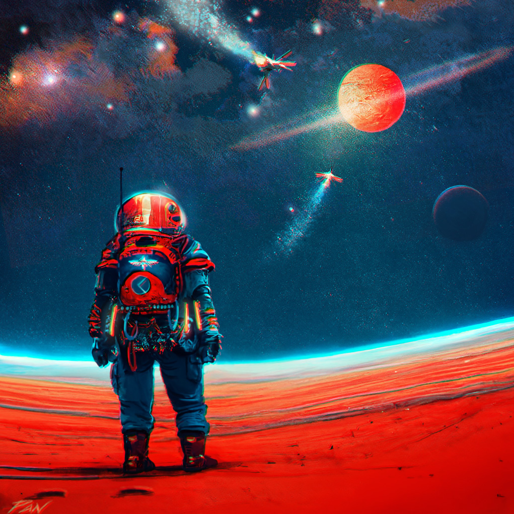 Red astronaut in space